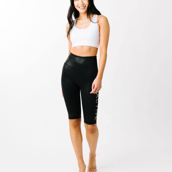 Zyia Women Plus Size Black Metallic ZYIA Light n Tight Hustle Shorts 10" #853 - Picture 7 of 11